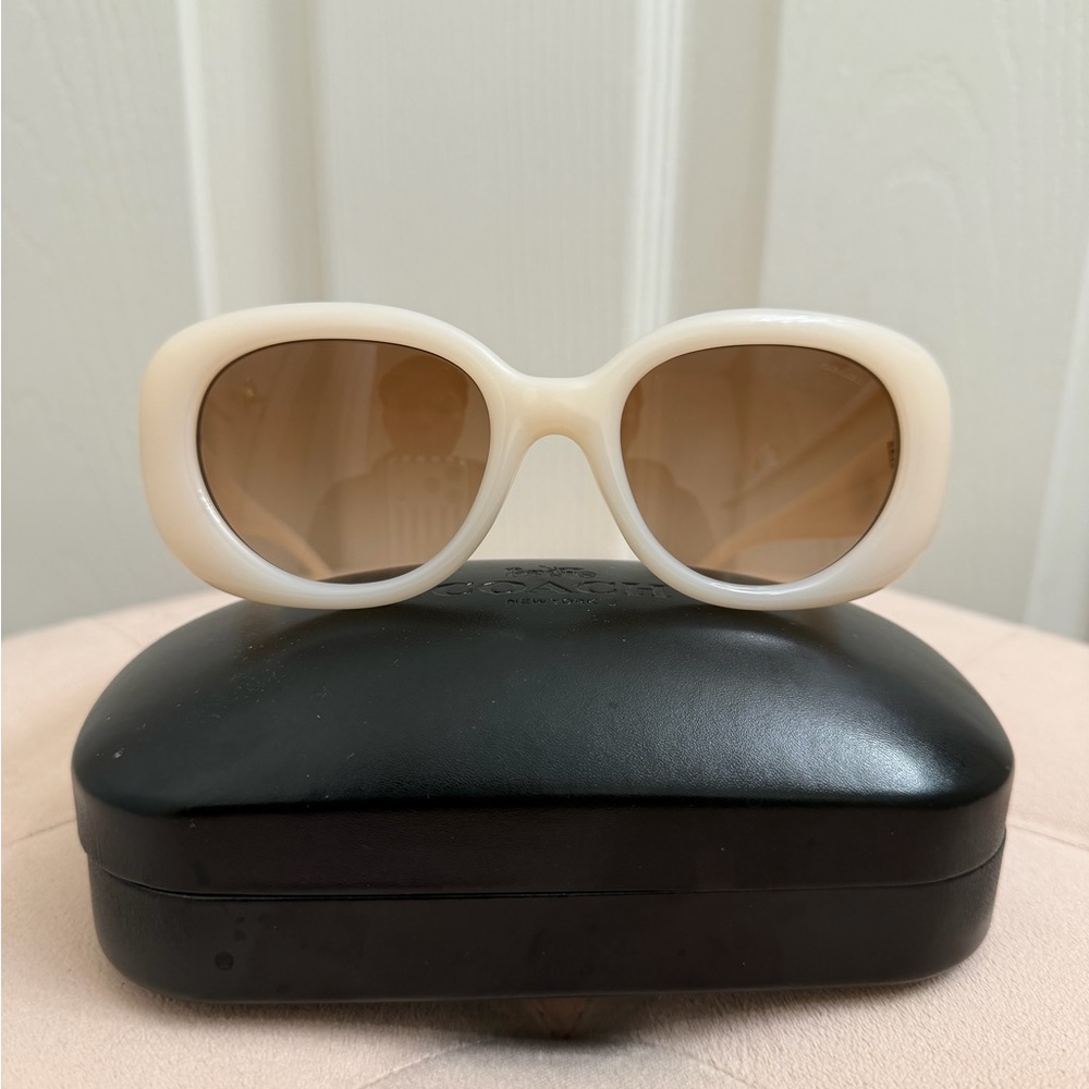 Coach Tabby Icon Milky White Oval Sunglasses - Picture 8 of 8